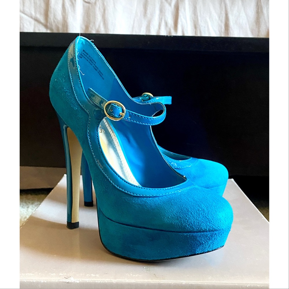 Bakers blue suede Mary Jane heels